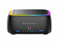 Conceptronic DONN36B Dual-bay RGB Hard Drive Docking Station, for 2.5/3.5-Inch HDD SSD, 2 x USB A, SD/TF Card Reader, UASP (Dual-Bay Rgb Hard Drive - Docking Station, For - 2.5/3.5-Inch Hdd Ssd, 2 ...
