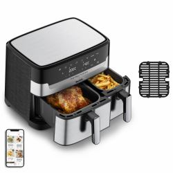 Tefal Dual Easy Fry & Grill EY905D Doppia 8,3 L Indipendente 2700 W Friggitrice ad aria calda Acciaio inox (TEFAL Dual Easy Fry & Grill EY905D, HeiÃluftfritteuse, 8,3 l, Doppel, Edelstahl, BerÃ...