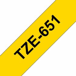 Brother TZE-651 Etiketten erstellendes Band (TZE-651 LAMINATED TAPE 24MM 8M - BLACK ON YELLOW)