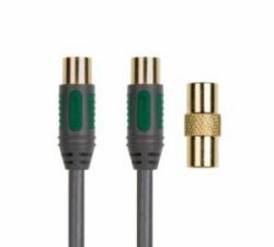 Peerless Coax plug-Coax socket with adaptor, 5m Koaxialkabel Koaxial Grün, Grau, Silber (AL-AC05 - 5m Aerial Cable Coax Plug To Coax Socket + Adapter)