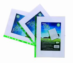 Snopake Bio Multi Punched Pocket Polypropylene A4 55 Micron Red Strip Embossed Top Opening Clear [Pack 100]