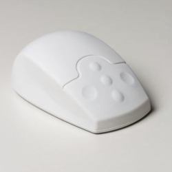 Sterileflat laser wireless two button mouse and up/down slider control; features latex free nano silver impregnated antibacterial silicone cover - White. [1Year warranty]