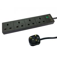 target 2m 4 Gang Surge Protected LED Indicator UK Mains Extension - Black